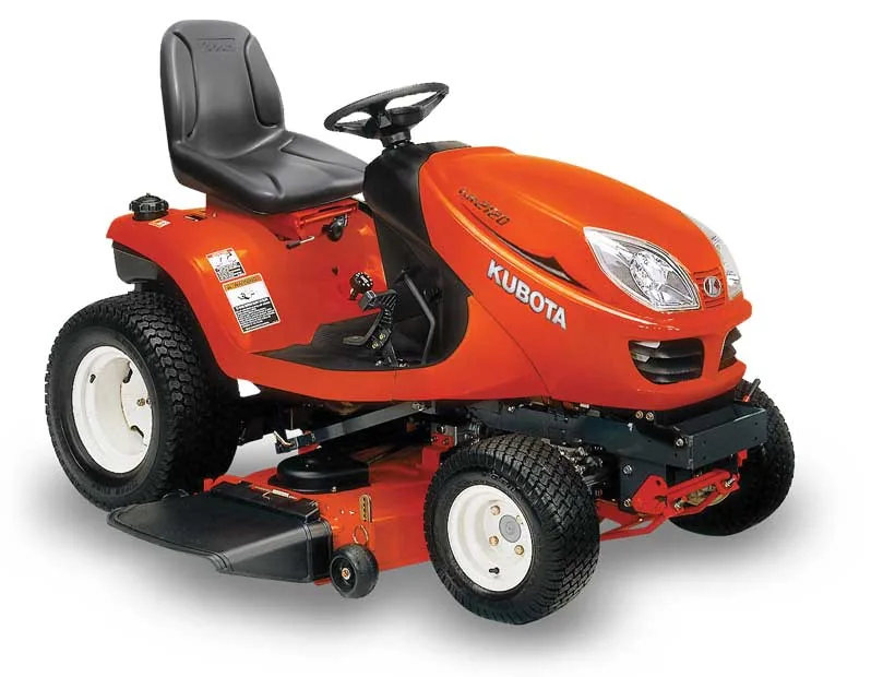 Kubota GR2120 diesel lawn tractor with Glide Steer on a white background