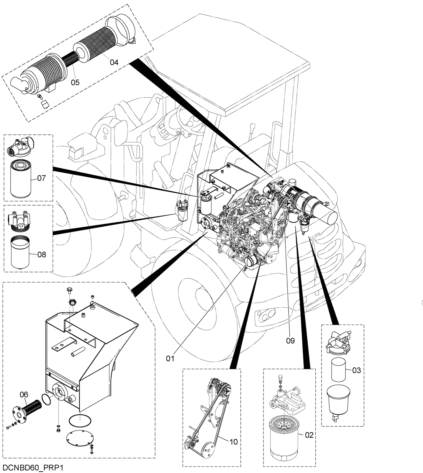 Hitachi LANDCROS ZW50-5B periodic replacement drawing, Filter, element, belt parts