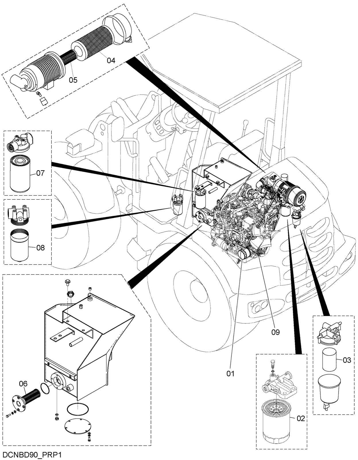 Hitachi LANDCROS ZW50-5B periodic replacement drawing, Filter, element, belt parts