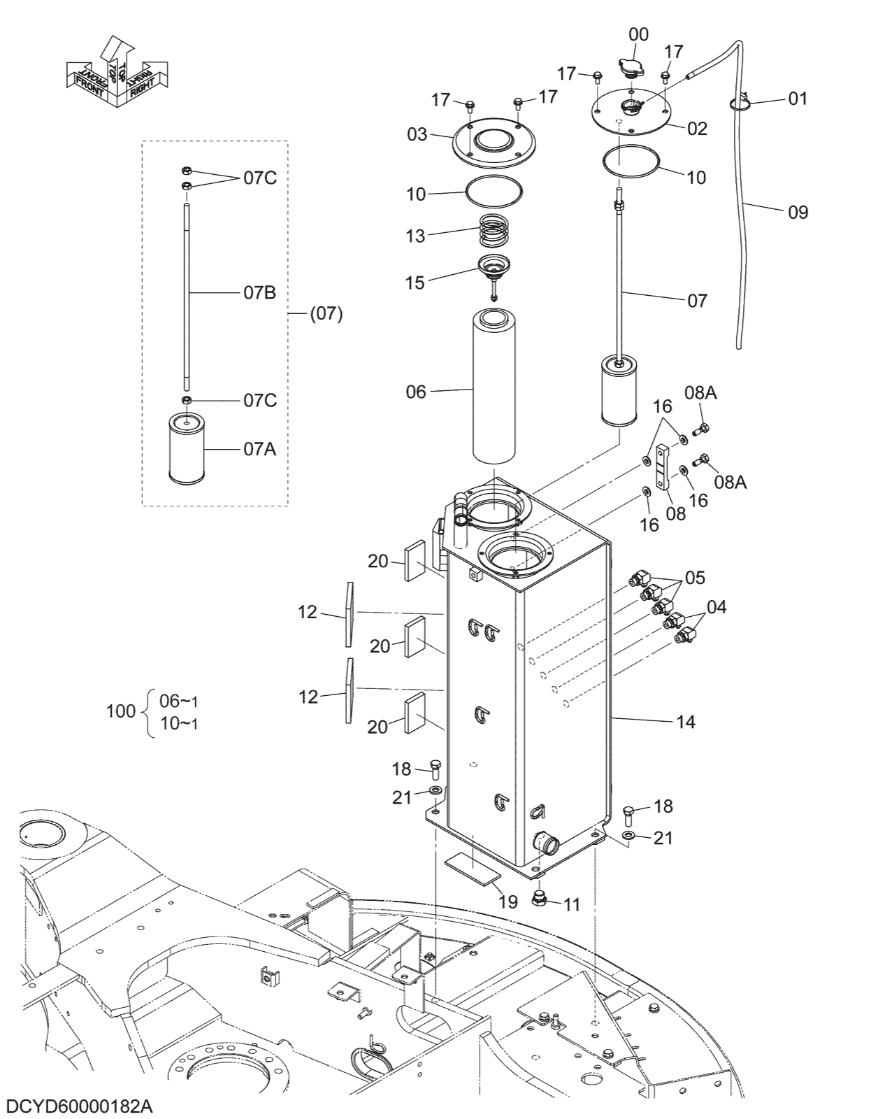 Hitachi LANDCROS ZX50U-5N periodic replacement drawing, Oil tank