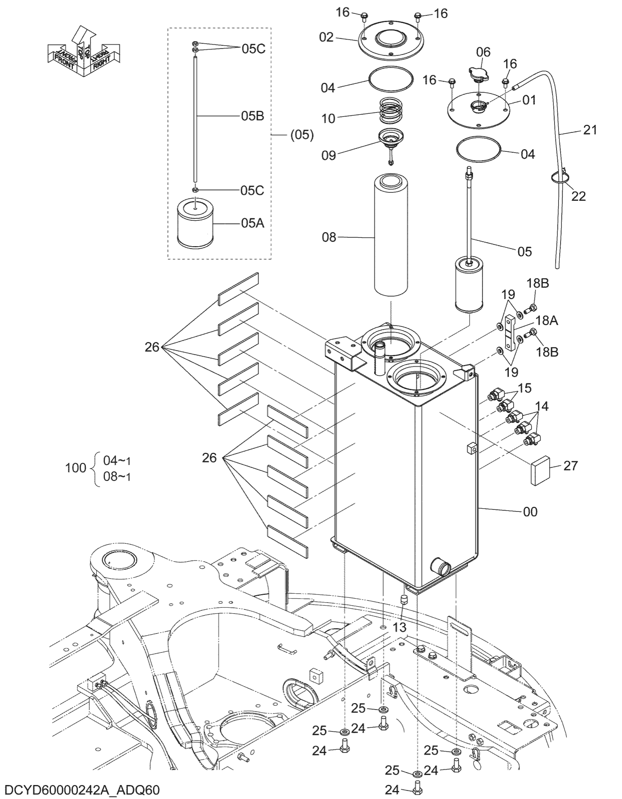 Hitachi LANDCROS ZX30U-5N periodic replacement drawing, Oil tank