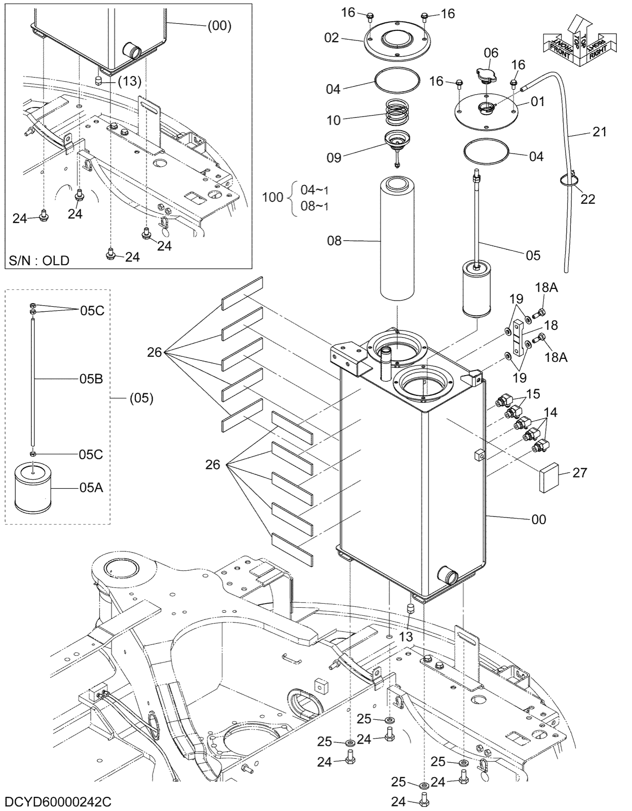 Hitachi LANDCROS ZX35U-5N periodic replacement drawing, Oil tank