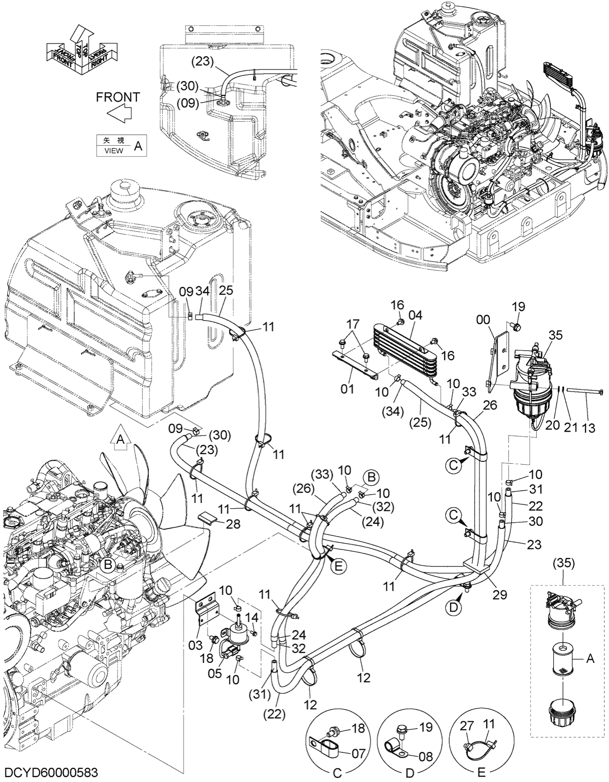 Hitachi LANDCROS ZX60USB-5N periodic replacement drawing, Fuel piping