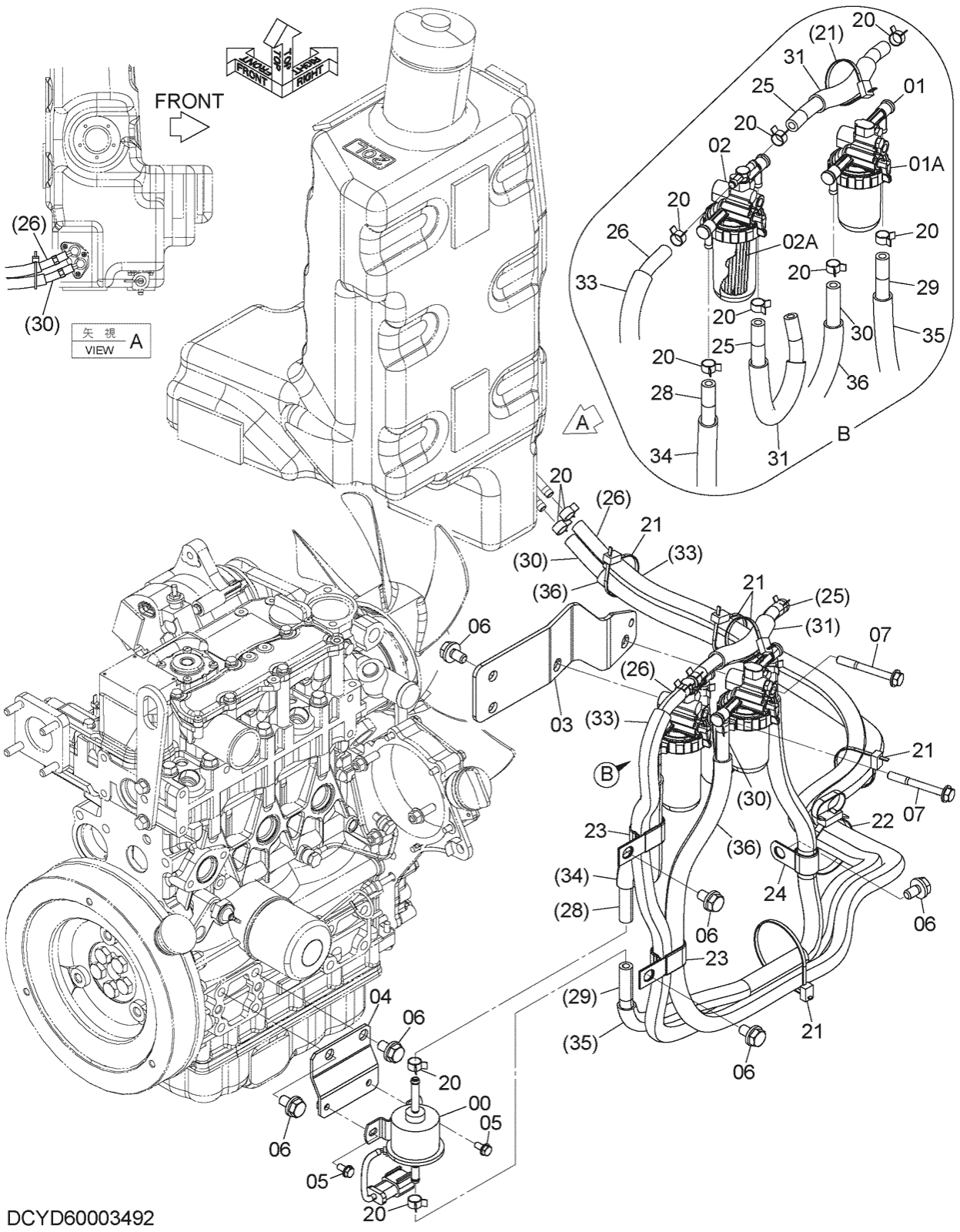 Hitachi LANDCROS ZX17U-5N periodic replacement drawing, Fuel piping