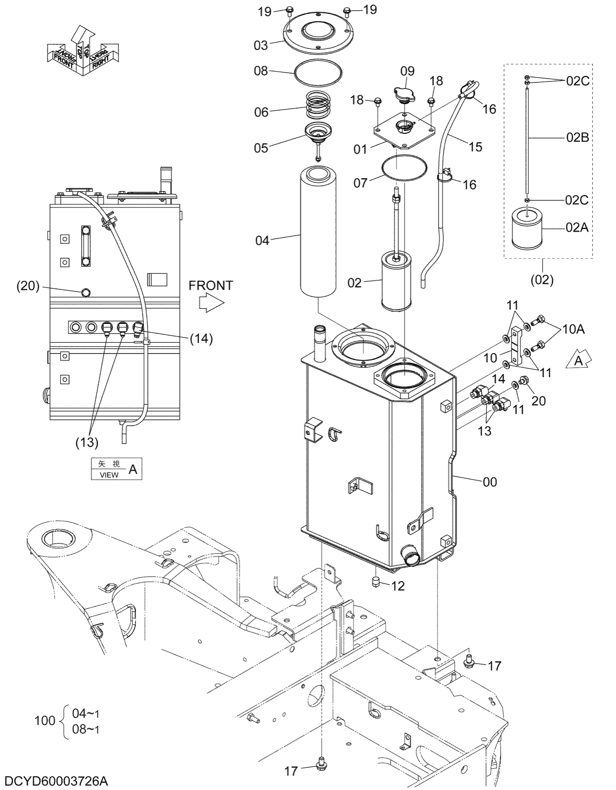 Hitachi LANDCROS ZX26U-5N periodic replacement drawing, Oil tank