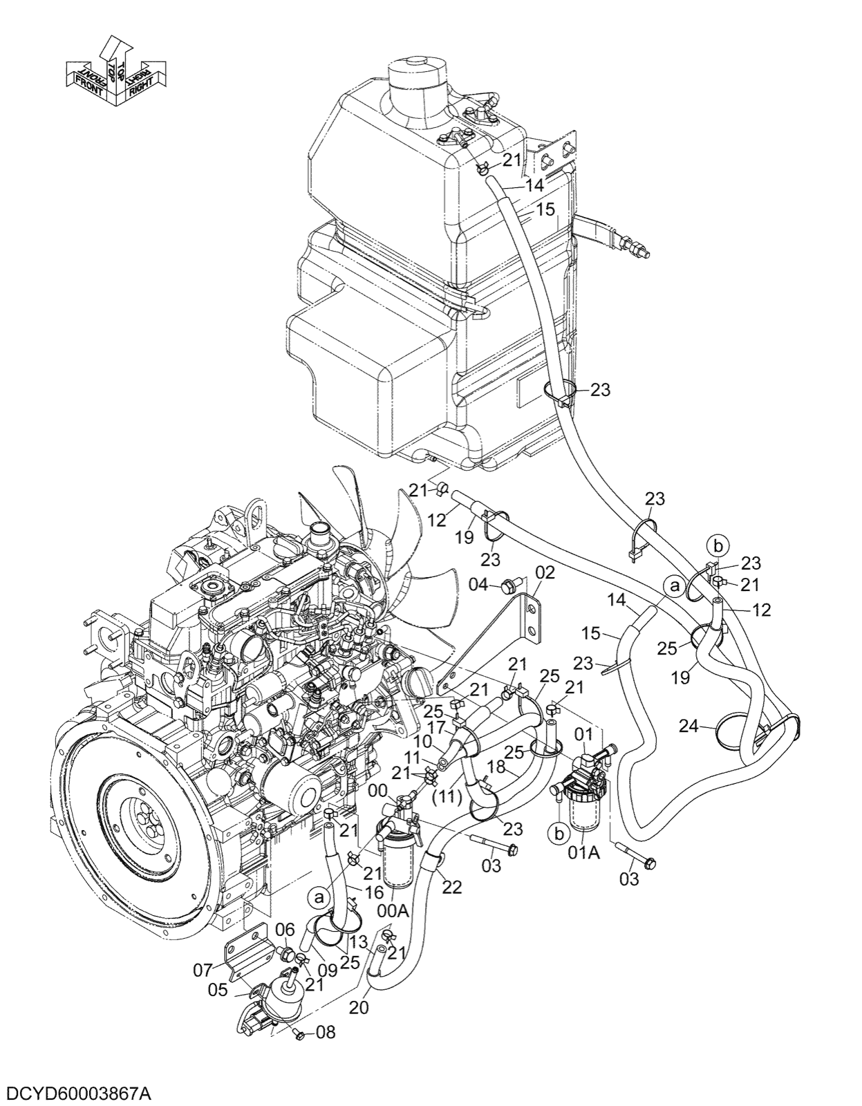 Hitachi LANDCROS ZX26U-5N periodic replacement drawing, Fuel piping
