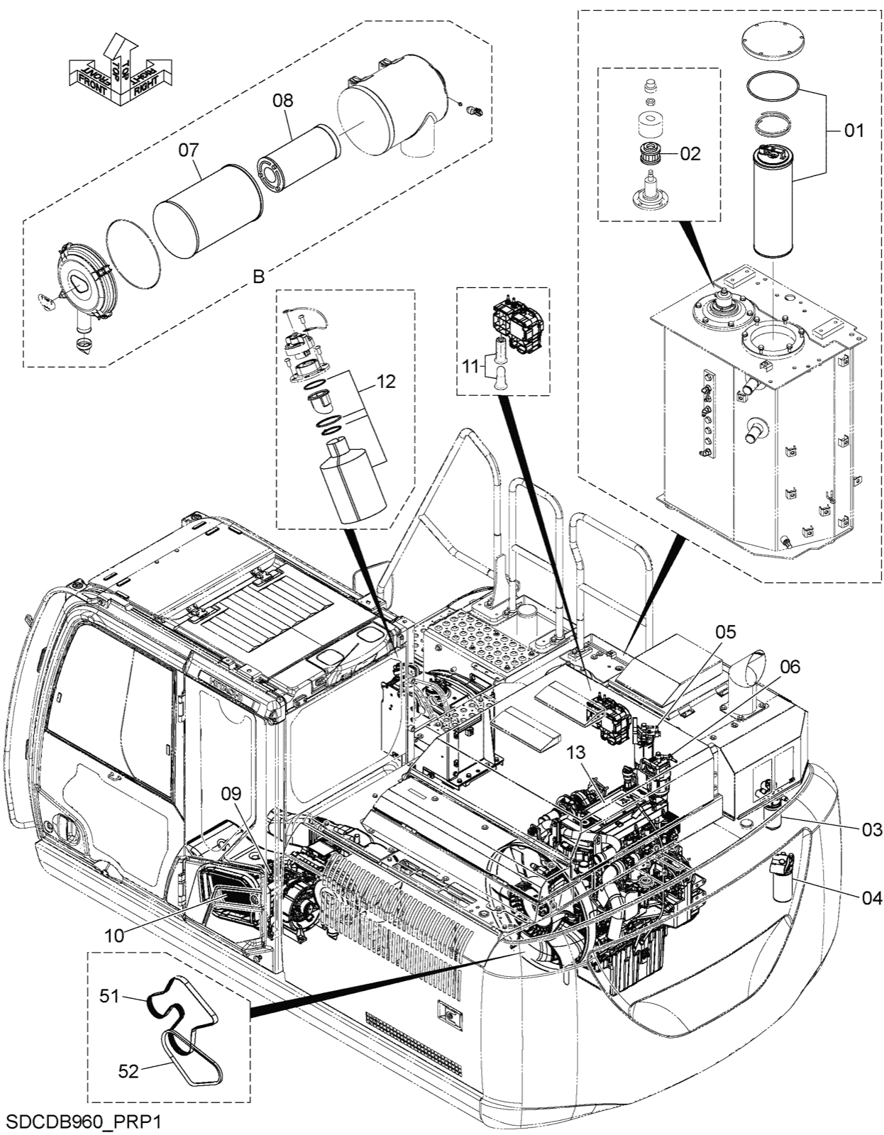 Hitachi LANDCROS ZX190LC-7H periodic replacement drawing, Filter, element, belt parts