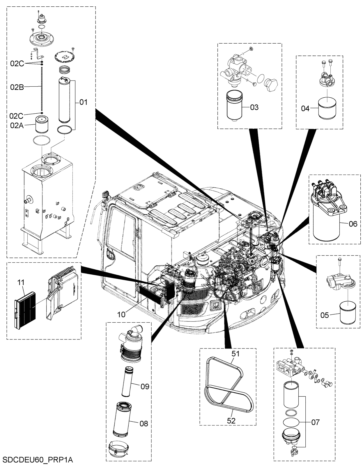 Hitachi LANDCROS ZX85USB-7 periodic replacement drawing, Filter, element, belt parts
