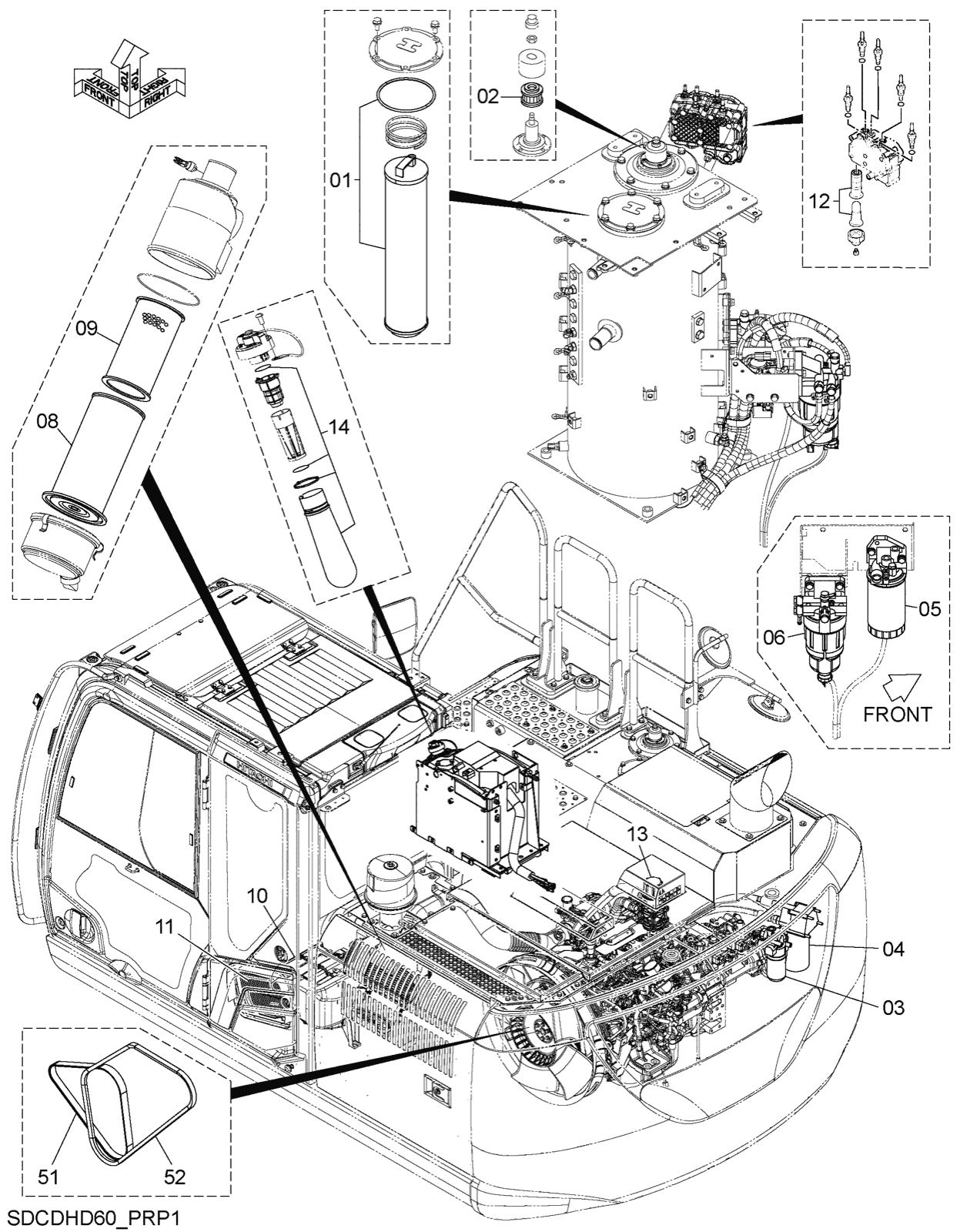 Hitachi LANDCROS ZX130-7H periodic replacement drawing, Filter, element, belt parts