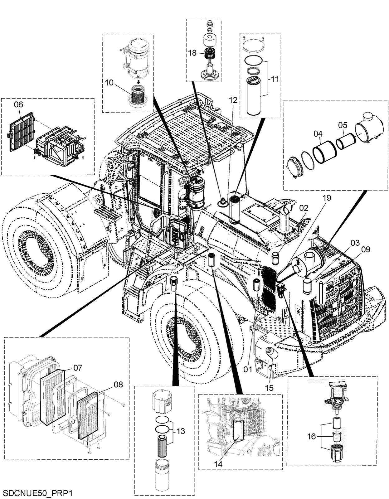 Hitachi LANDCROS ZW250-7 periodic replacement drawing, Filter, element, belt parts