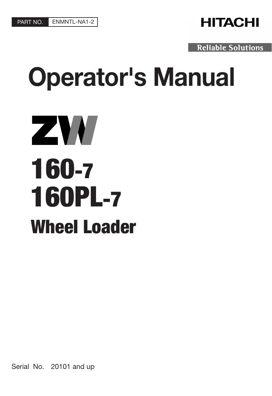 Cover of Hitachi ZW160-7 & ZW160PL-7 Operator Manual