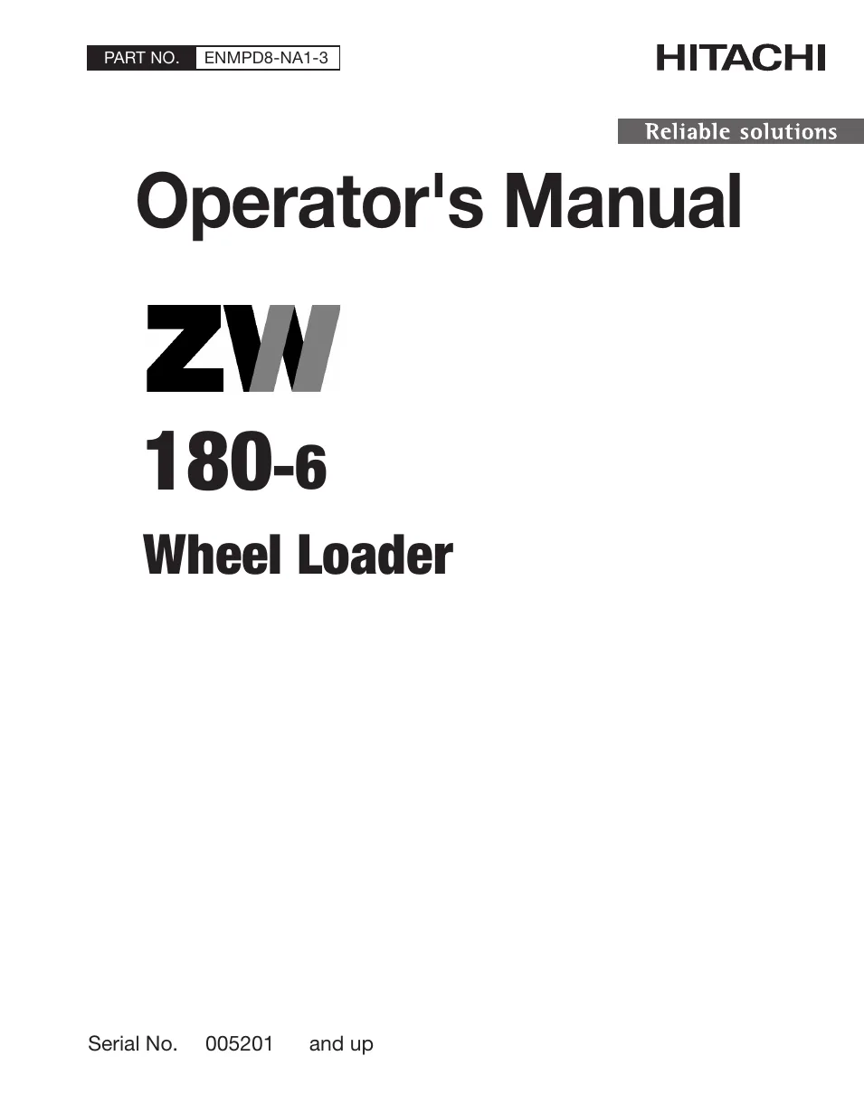 Cover of Hitachi ZW180-6 Operator Manual