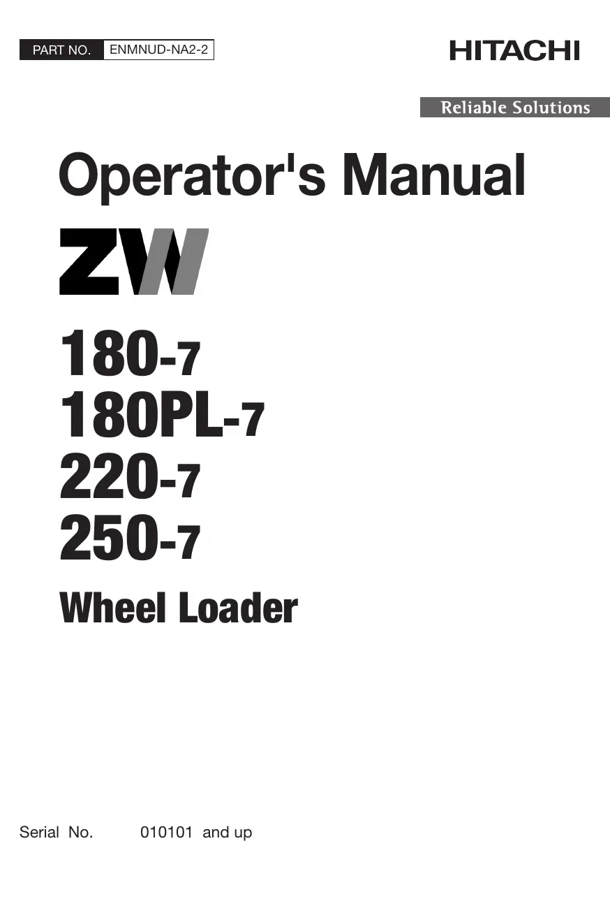 Cover of Hitachi ZW180-7 to ZW250-7 Operator Manual