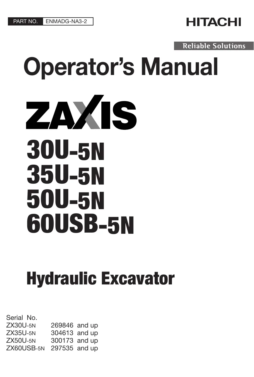 Cover of Hitachi ZX30U-5N to ZX60USB-5N Operator Manual