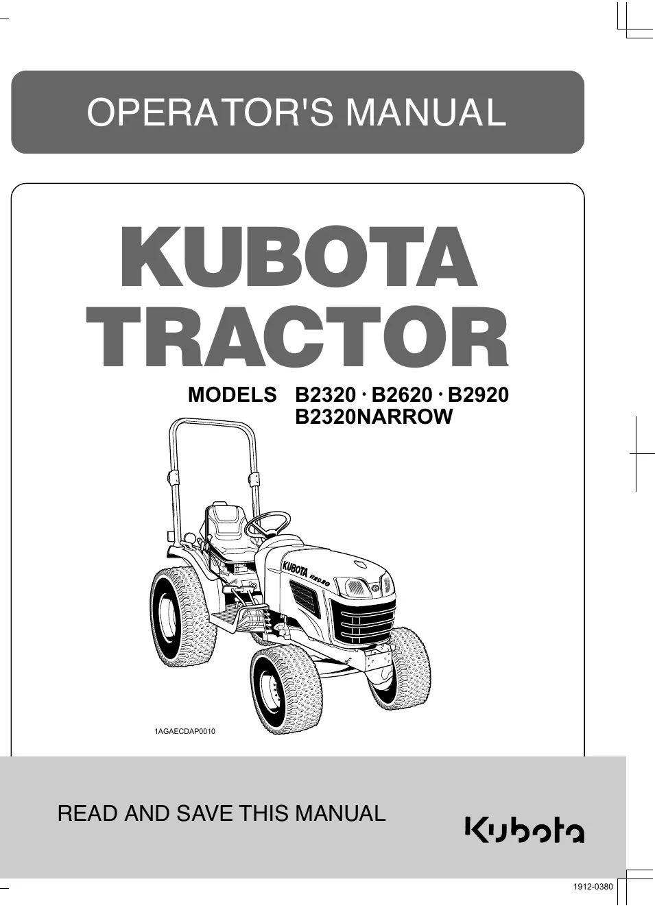 Cover of Kubota B2320, B2620, B2920 & B2320 Narrow Operator Manual