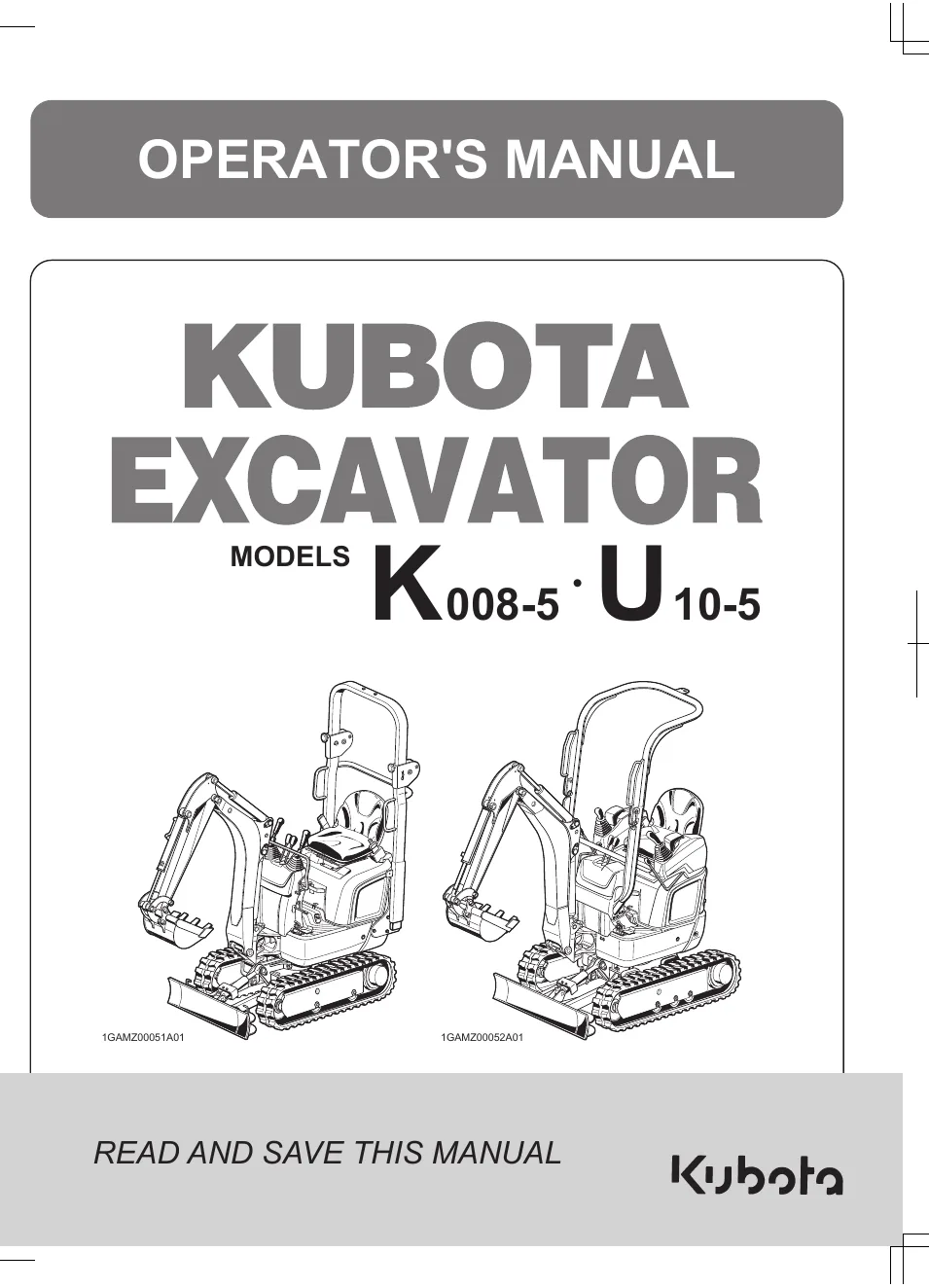 Cover of Kubota K008-5 & U10-5 Operator Manual