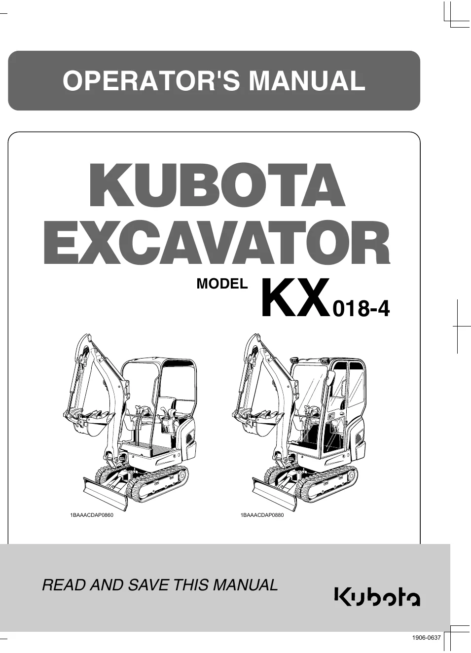 Cover of Kubota KX018-4 Operator Manual