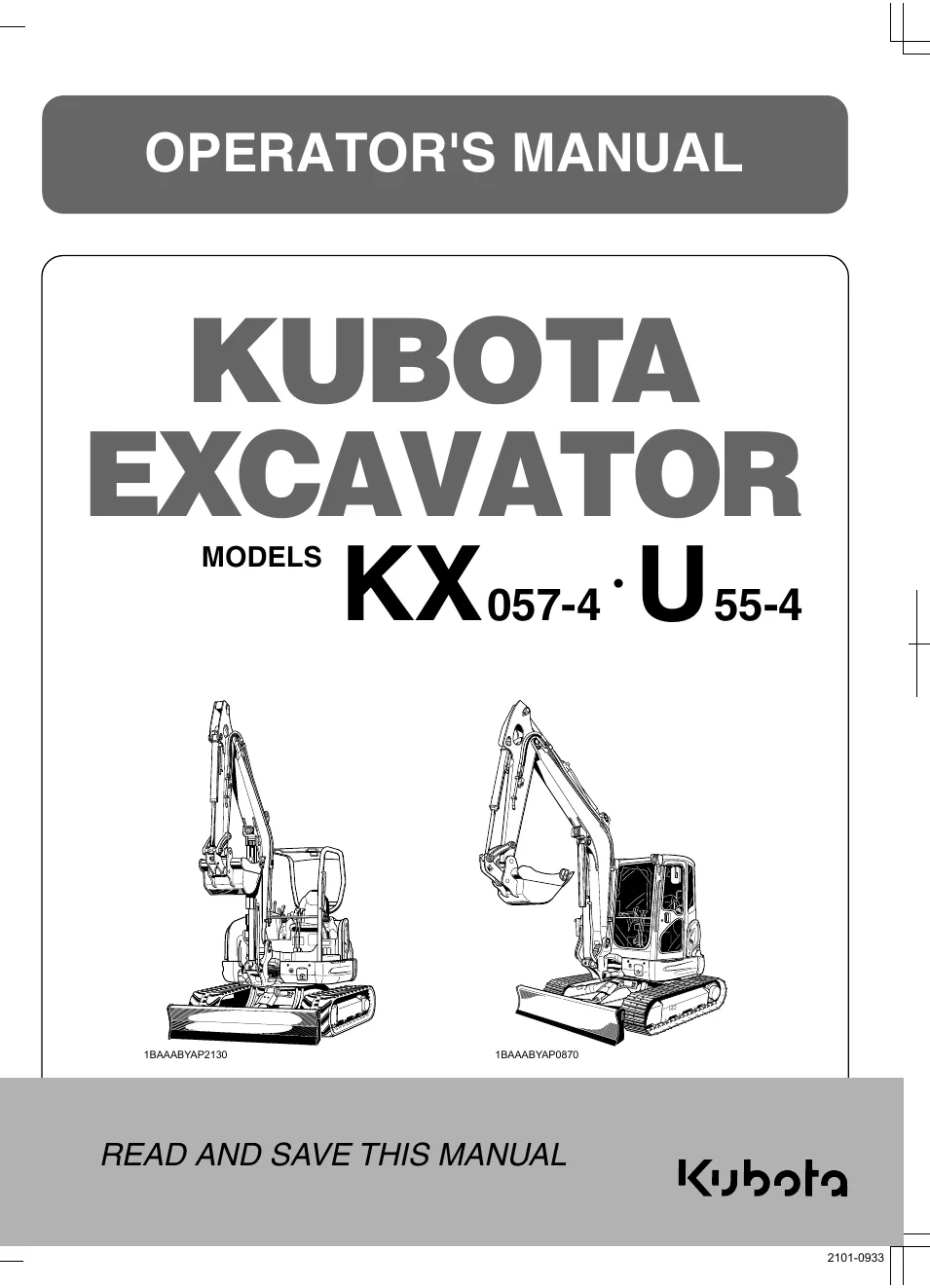 Cover of Kubota KX057-4 & U55-4 Operator Manual