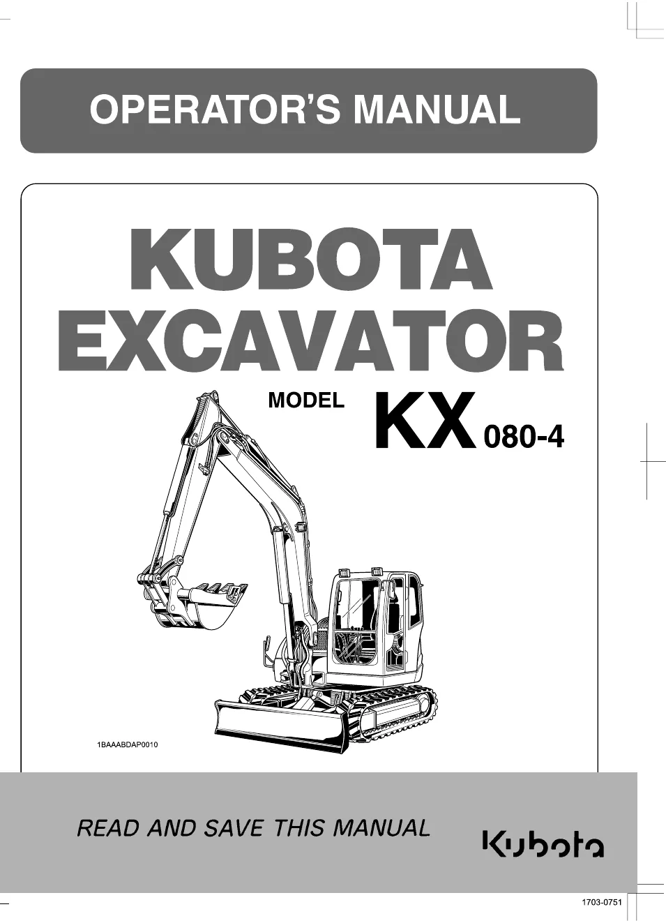 Cover of Kubota KX080-4 Operator Manual (RD828-8121-8)