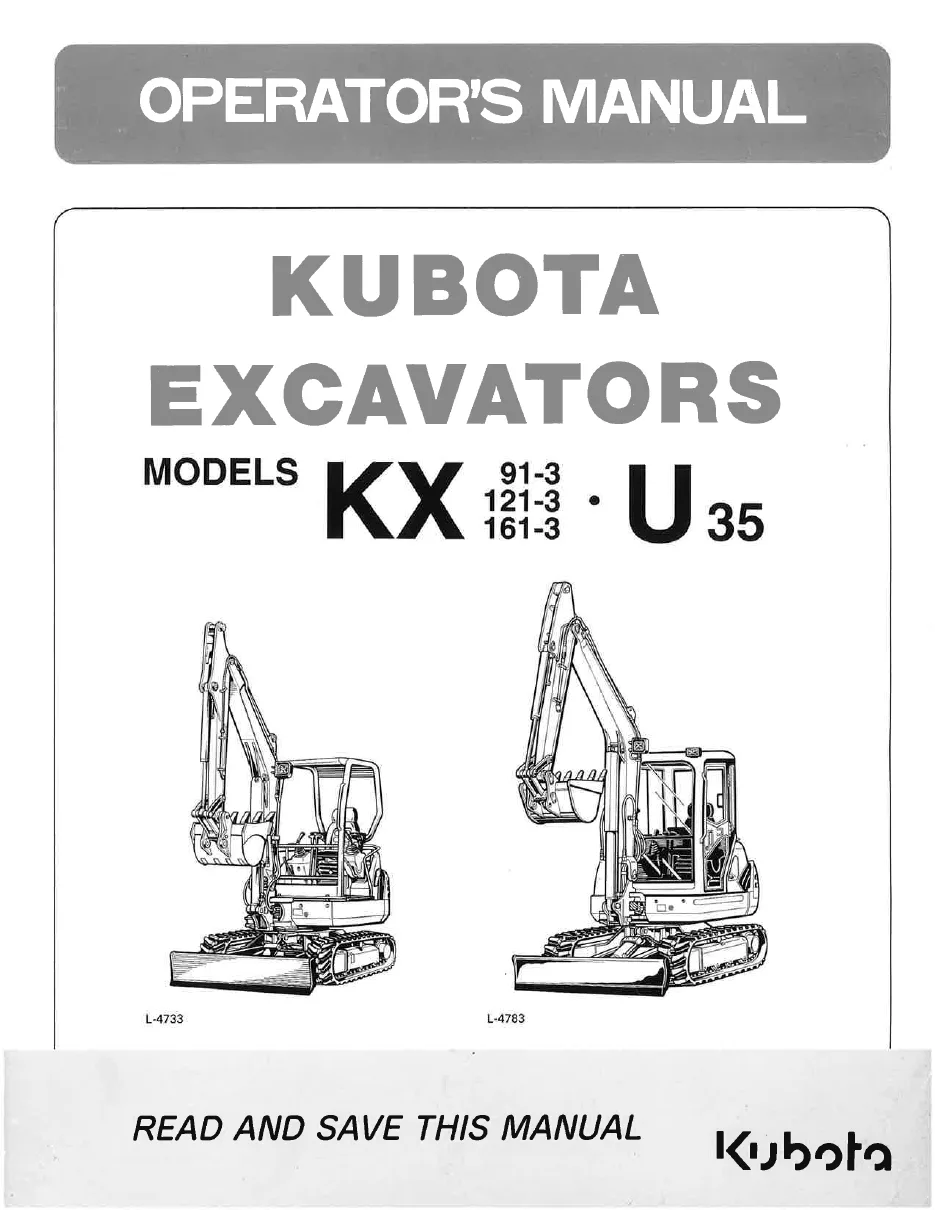 Cover of Kubota KX91-3, KX121-3, KX161-3 & U35 Operator Manual
