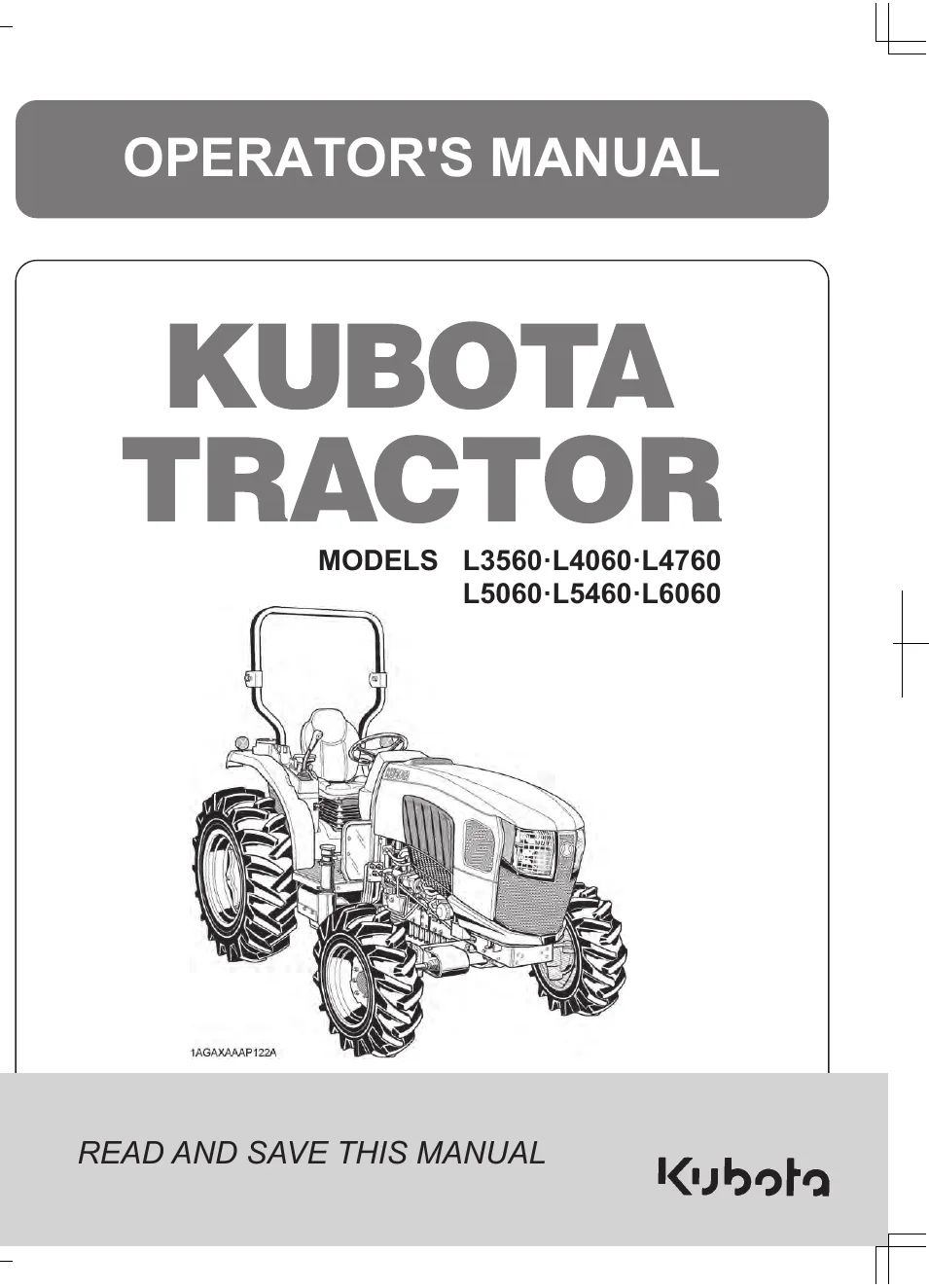 Cover of Kubota L3560, L4060, L4760, L5060, L5460 & L6060 ROPS Operator Manual