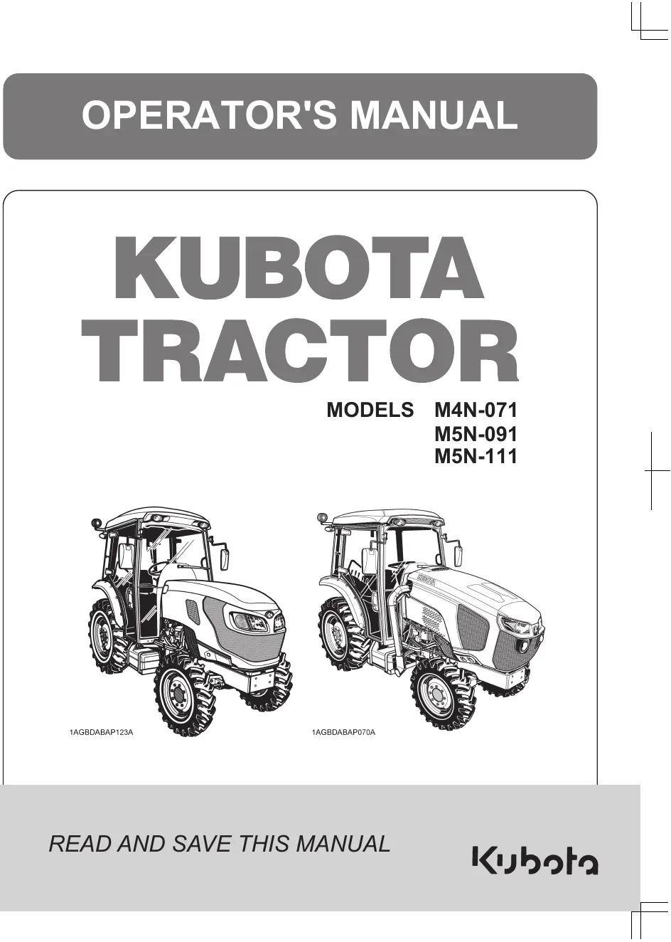 Cover of Kubota M4N-071, M5N-091 & M5N-111 Operator Manual