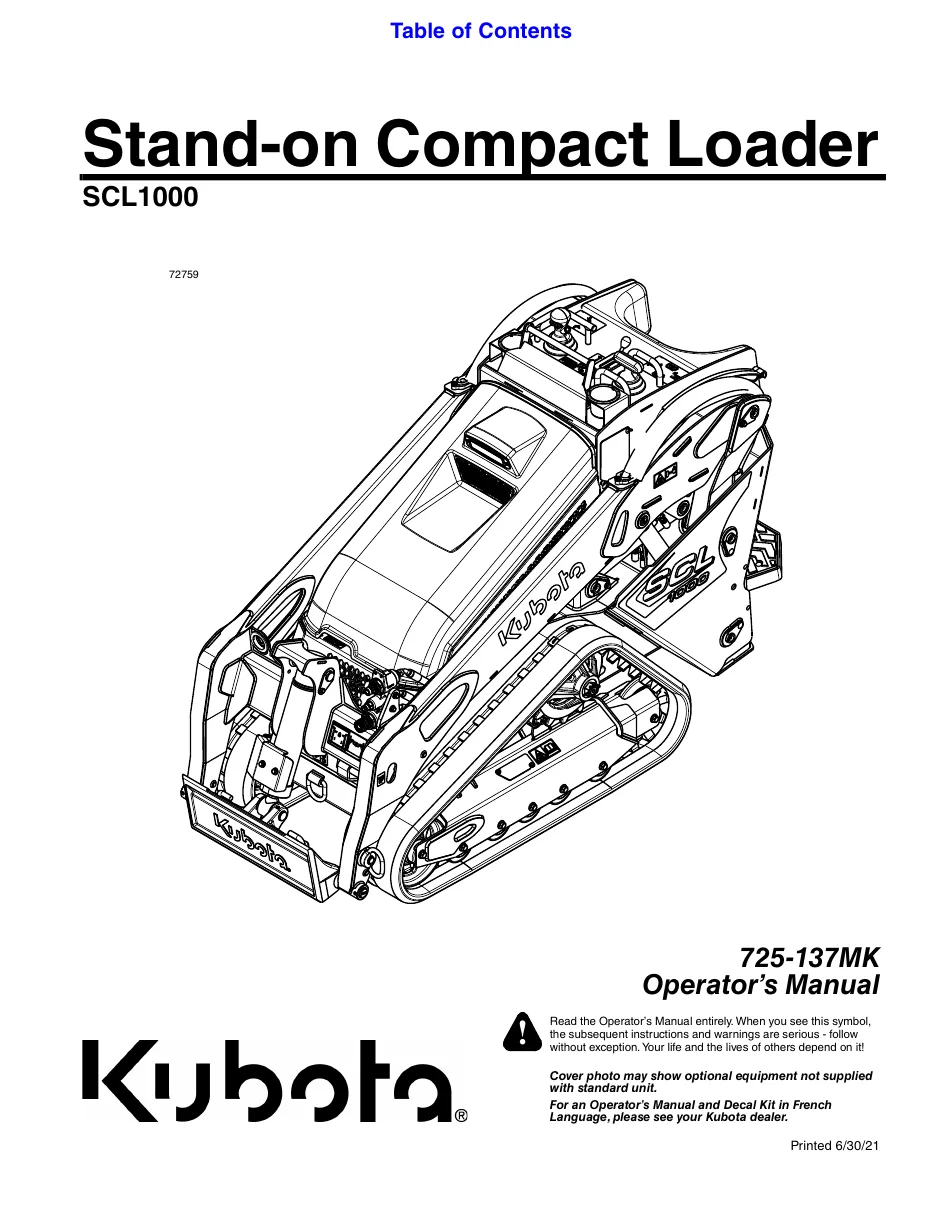 Cover of Kubota SCL1000 Operator Manual
