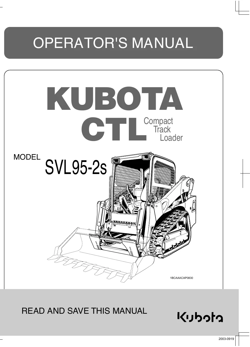 Cover of Kubota SVL95-2S Operator Manual (V0631-5812-5)