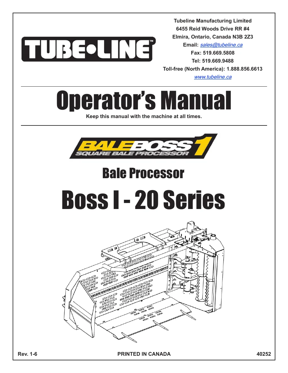 Cover of Tubeline Boss I 20 Series Operator Manual