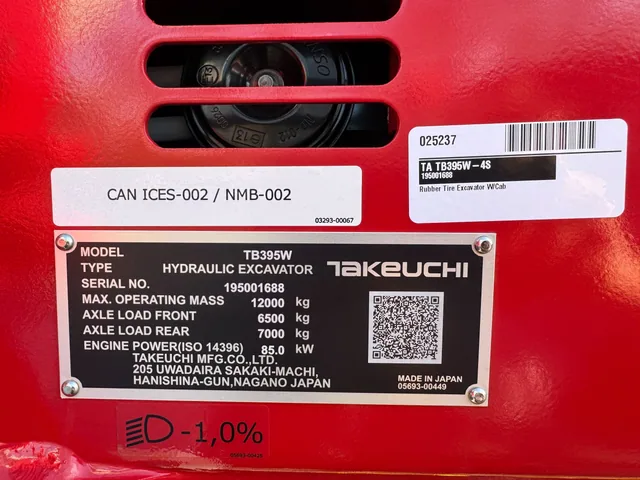 Actual stock photo 2 of Takeuchi TB395W-4S, stock 025237