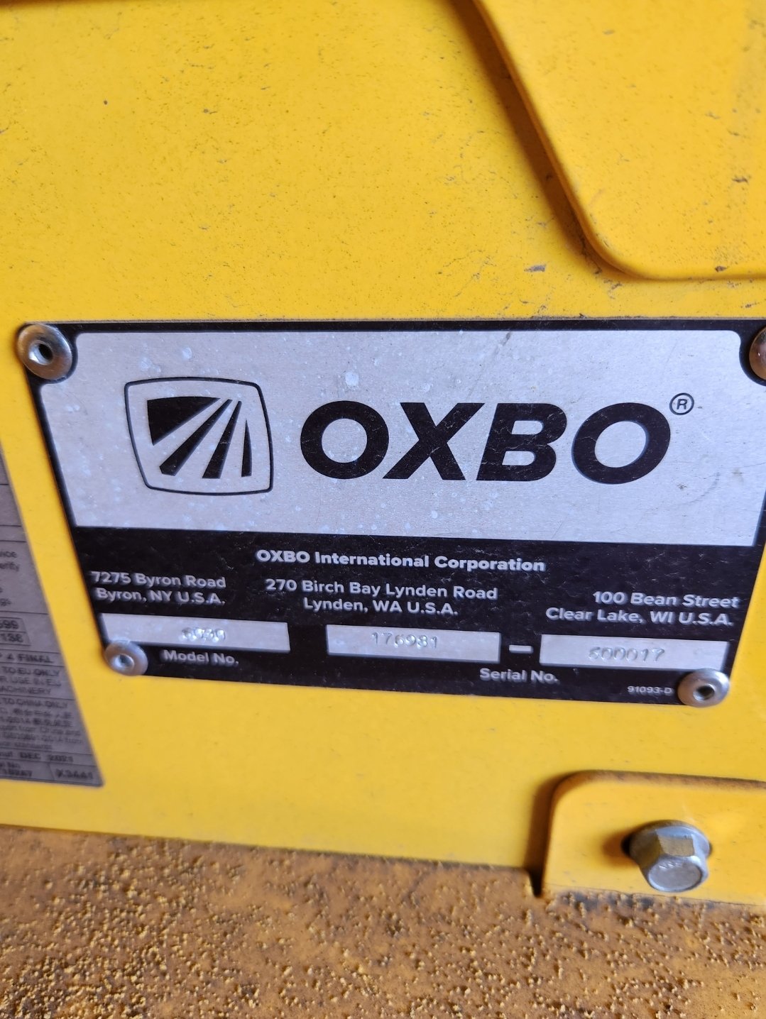 Actual stock photo of Oxbo 6030, stock 000900