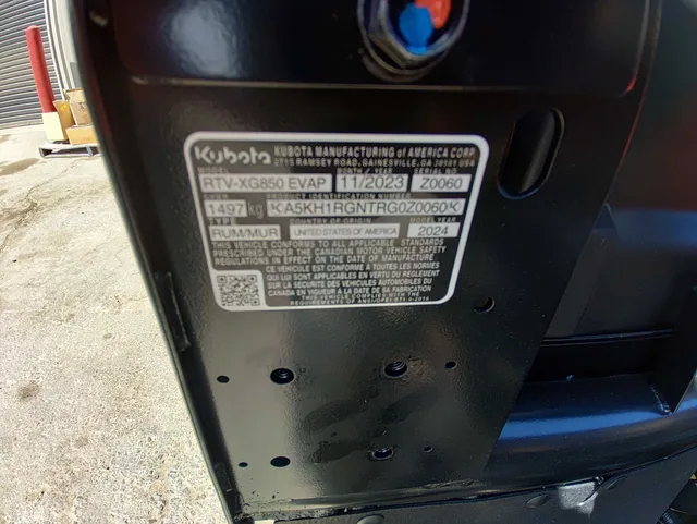 Actual stock photo 2 of 2024 Kubota RTVXG850EVGL, stock 009696