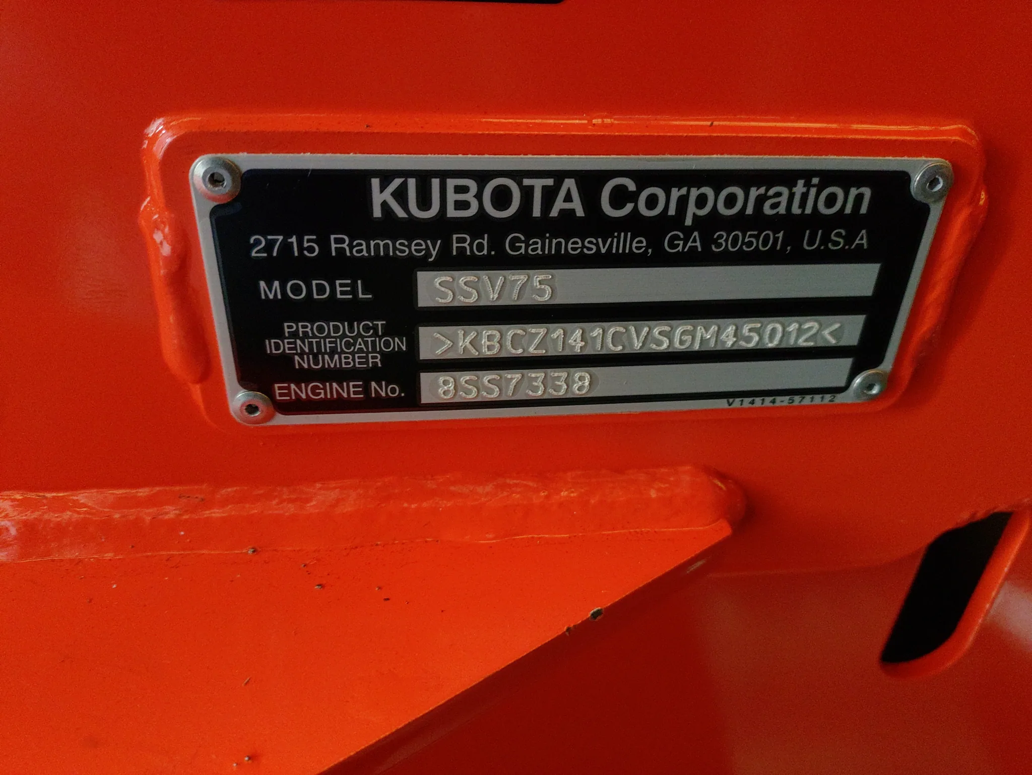 Actual stock photo of Kubota Construction SSV75PHFRC, stock 024591